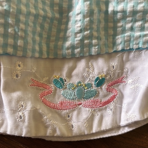 NEW Vintage Toddler Blue Plaid Seersucker White Eyelet Cottagecore Prairie Dress - Picture 2 of 6